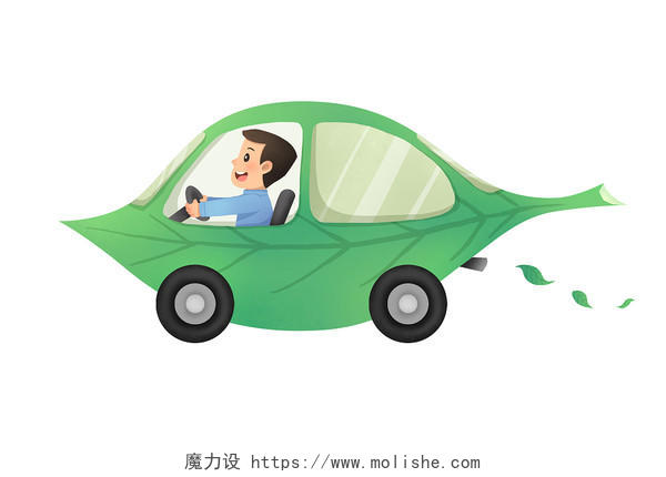 卡通风环保主义司机开车绿色出行插画